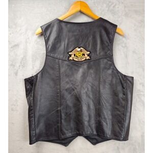 Vtg Universal Rider Snap Vest Large Leather Motorcycle Biker Hog Harley Patch